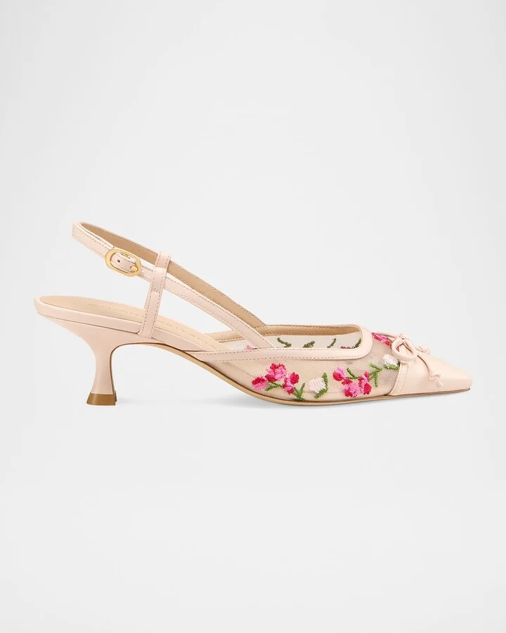 Kitty Embroidered Slingback Pumps