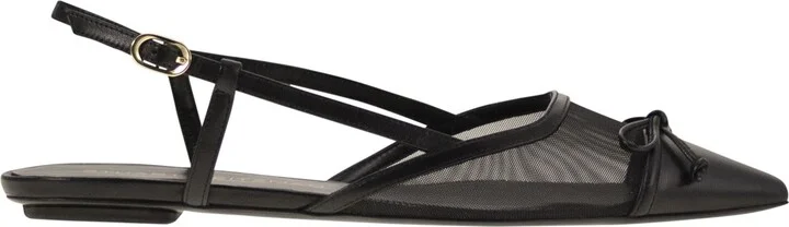 Kitty - Leather And Transparent Fabric Slingback
