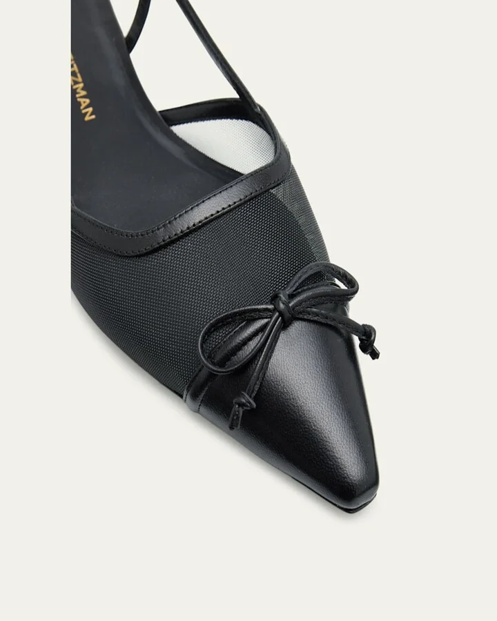Kitty Mesh Leather Cap-Toe Slingback Flats - Image 2