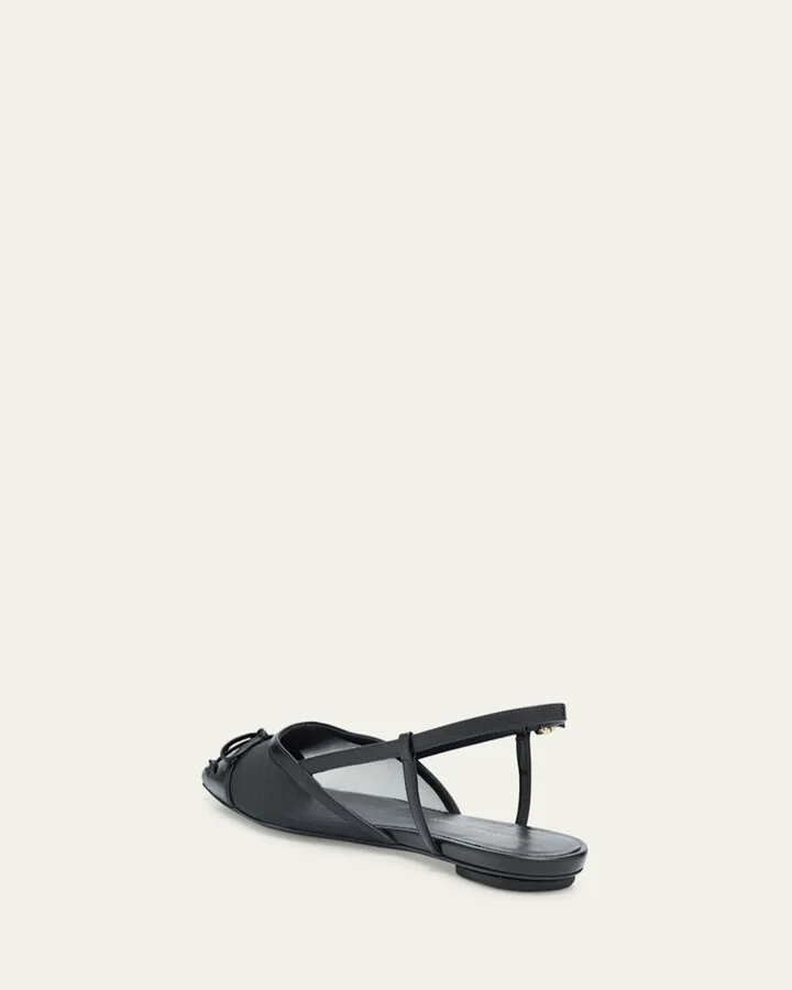 Kitty Mesh Leather Cap-Toe Slingback Flats - Image 10