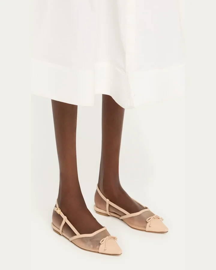 Kitty Mesh Leather Cap-Toe Slingback Flats - Image 3