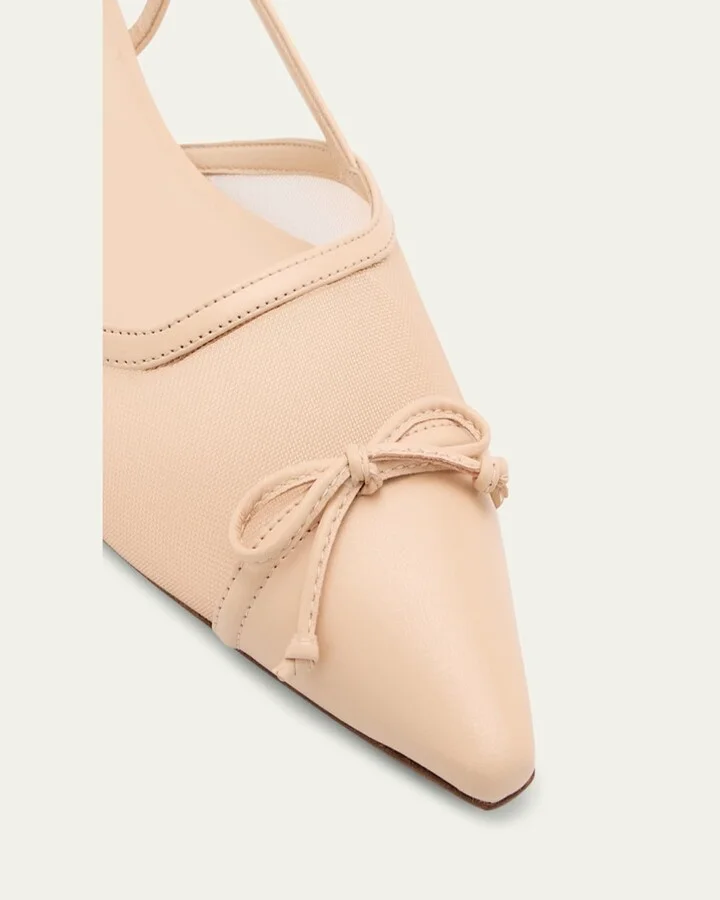 Kitty Mesh Leather Cap-Toe Slingback Flats - Image 4