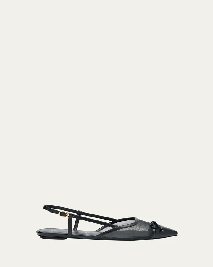 Kitty Mesh Leather Cap-Toe Slingback Flats