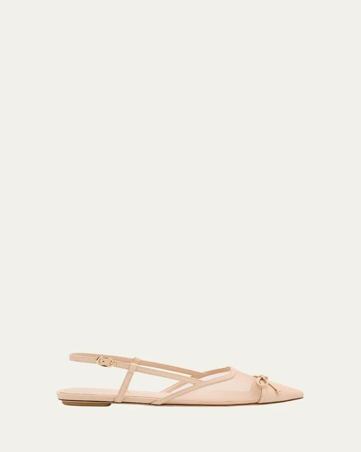Kitty Mesh Leather Cap-Toe Slingback Flats