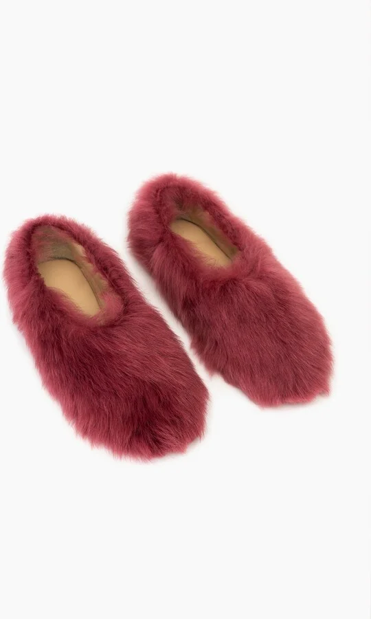 Kiwi Kiwi Shearling Ballet Flats in Burgundy