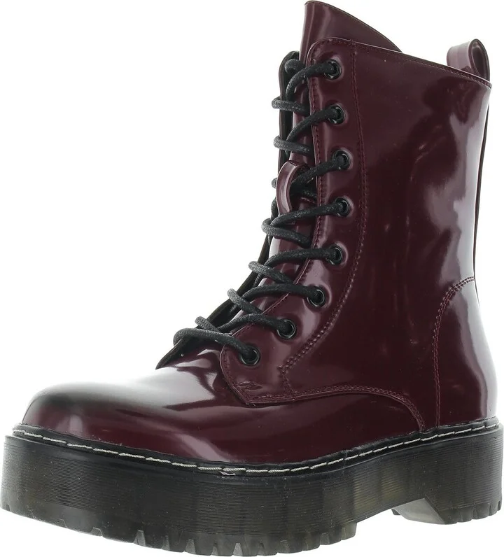 Kiwi Womens Zipper Patent Combat & Lace-Up Boots