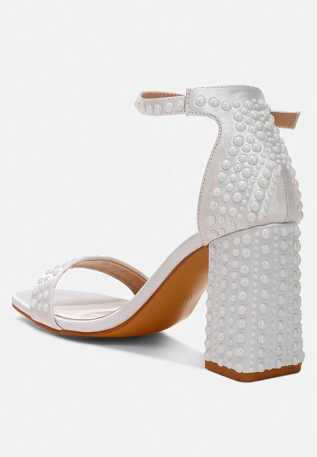 Klebba Pearls Embellished Satin Sandals - Image 3