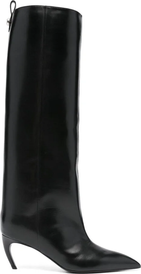 Knee-High Black Leather Boots With Pointed Toe