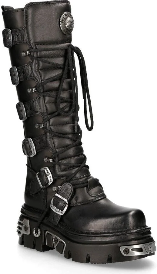 Knee High Black Leather Gothic Boots-272-S1