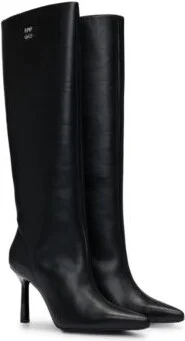 Knee-high boots in nappa leather with stacked logo- Black Women's Boots size 7