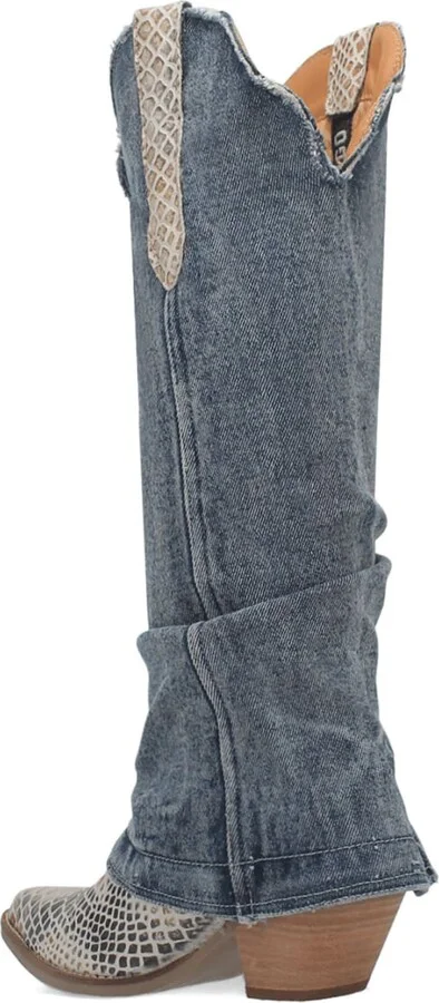Knee High Denim & Snakeskin Embossed Western Boot - Image 2