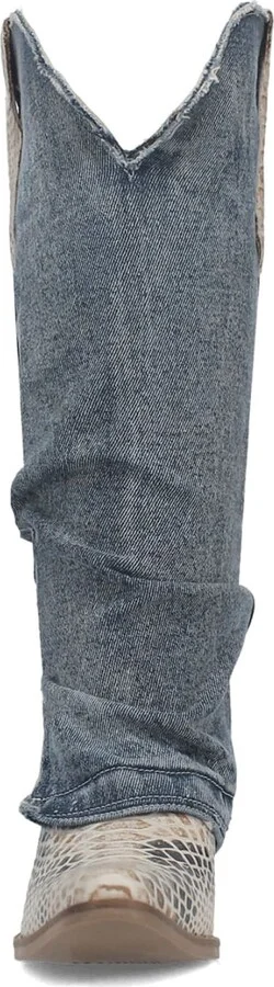 Knee High Denim & Snakeskin Embossed Western Boot - Image 4