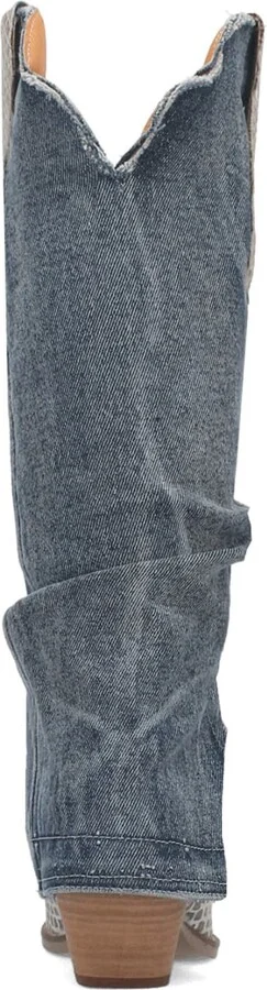 Knee High Denim & Snakeskin Embossed Western Boot - Image 7