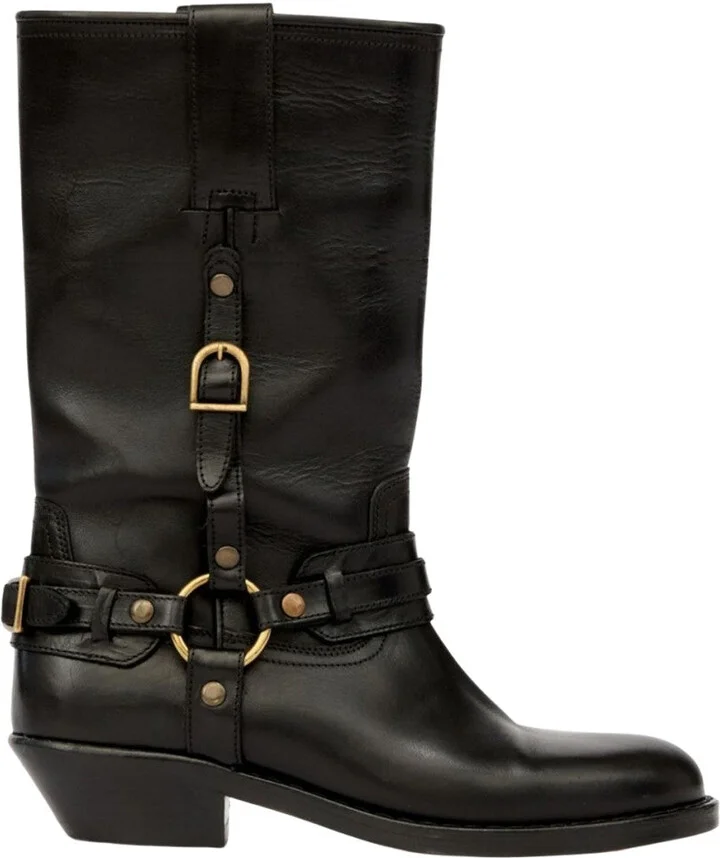 Knee-High Leather Boots With Buckle Detail