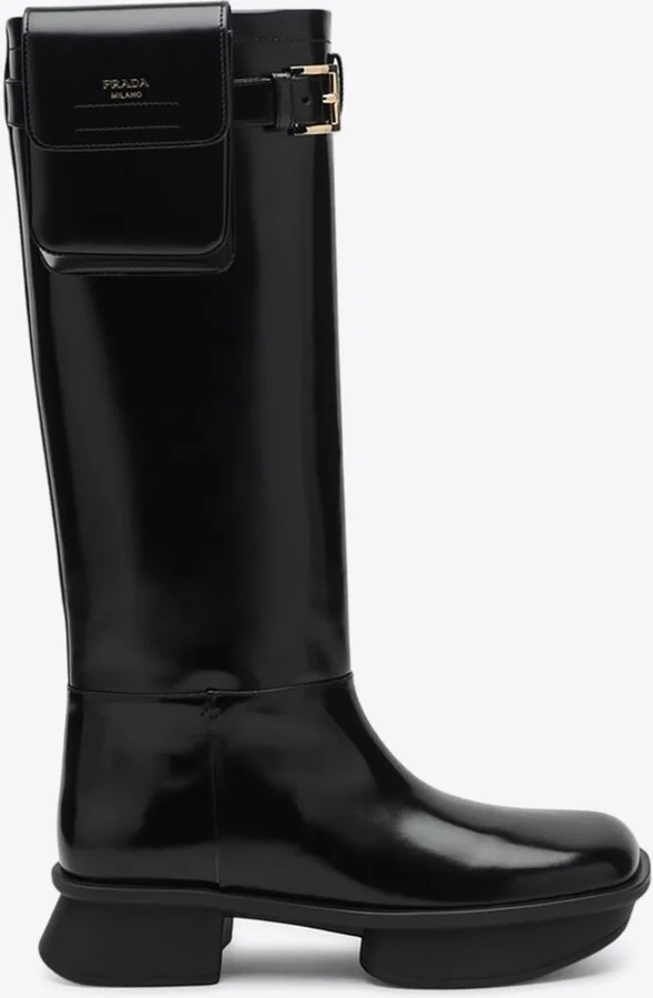 Knee-High Leather Boots with Pouch