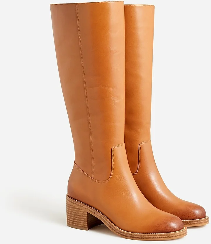 Knee-high stacked-heel boots in leather