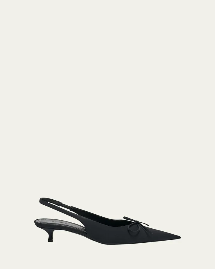 Knife Bow Kitten-Heel Slingback Pumps