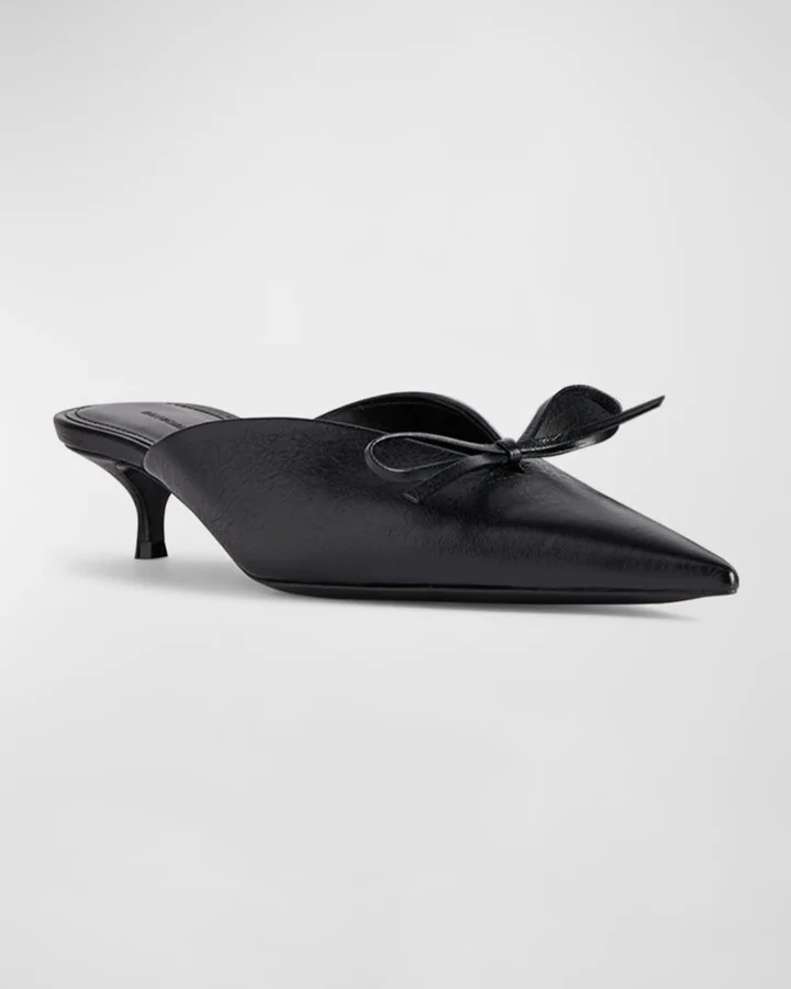 Knife Leather Bow Mule Pumps - Image 4