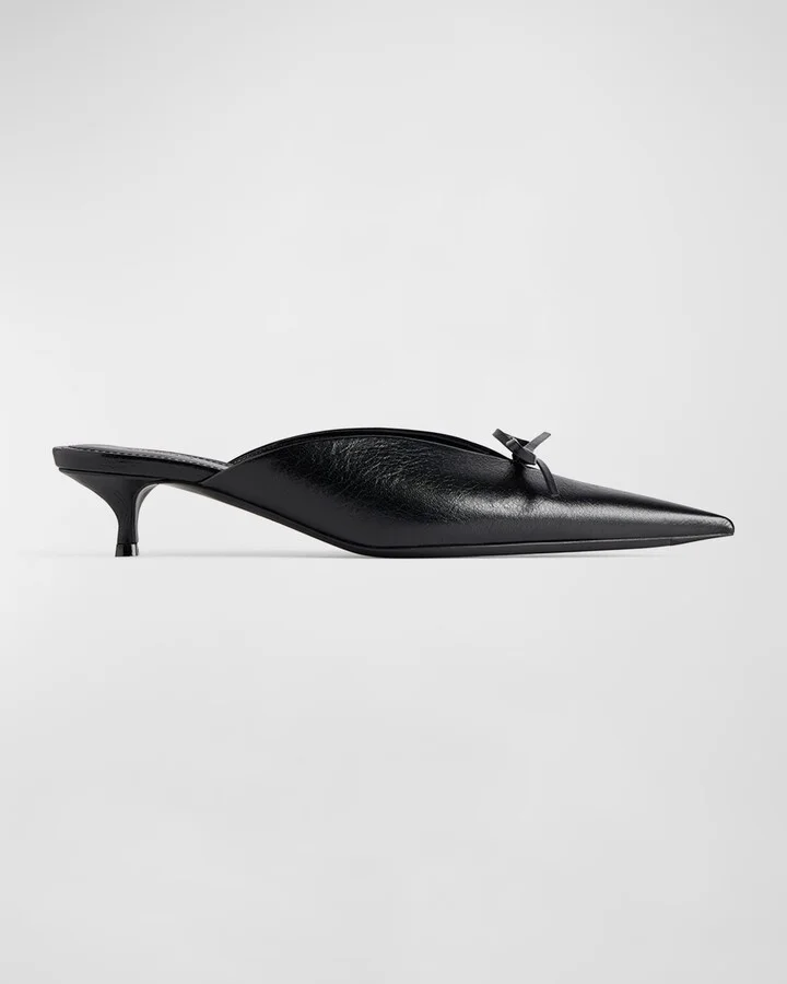 Knife Leather Bow Mule Pumps