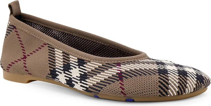 Knit Baby Nylon Blend Ballerinas With Knitted Traditional Check - Image 2