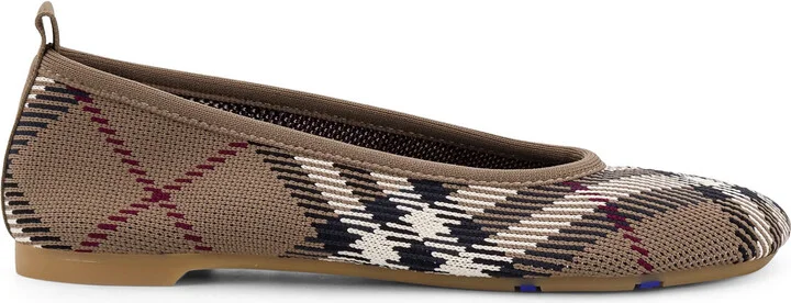 Knit Baby Nylon Blend Ballerinas With Knitted Traditional Check