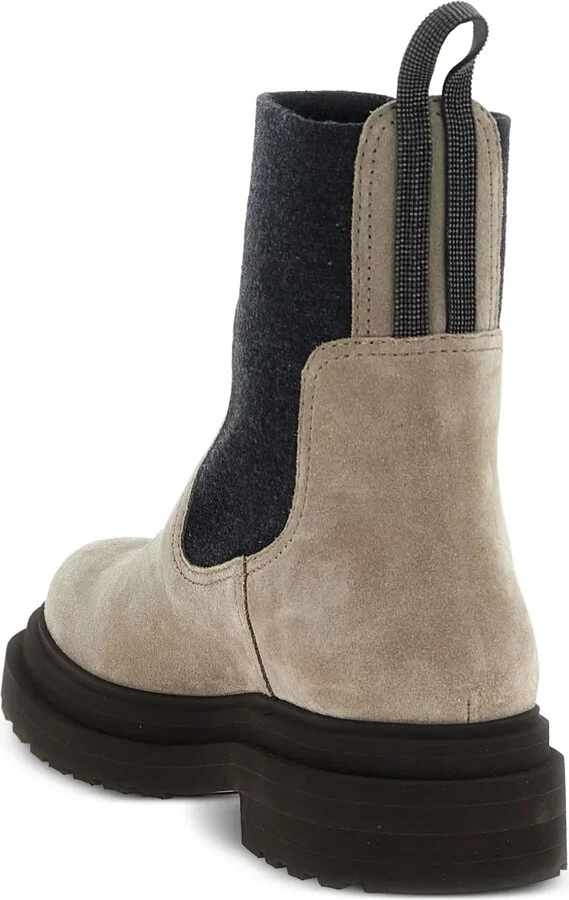 Knit-Insert Suede Boots - Image 3