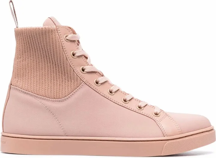 Knit-Panelled High-Top Sneakers