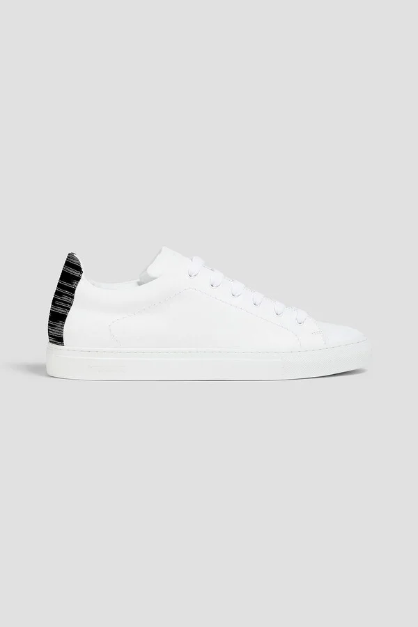 Knit-trimmed leather sneakers