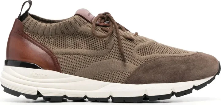 Knitted-Upper Leather Sneakers