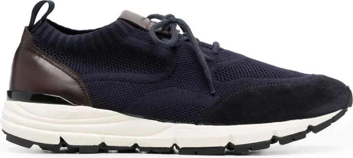 Knitted-Upper Suede Sneakers