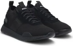 Knitted-upper trainers with branding and suede trims- Black Men's Sneakers size 6