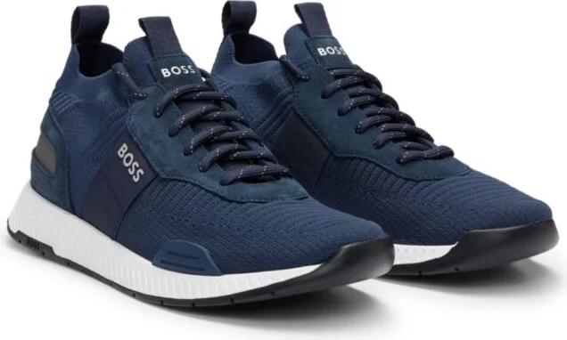 Knitted-upper trainers with branding and suede trims