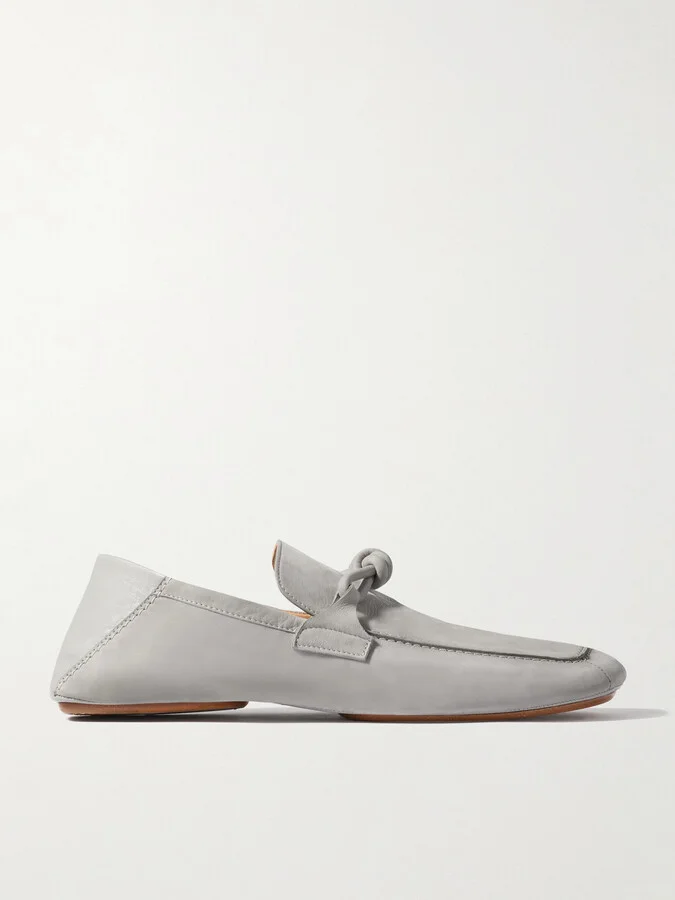 Knot-Detailed Leather-Trimmed Textured-Nubuck Loafers