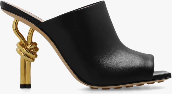 ‘Knot’ Heeled Mules, , - Black