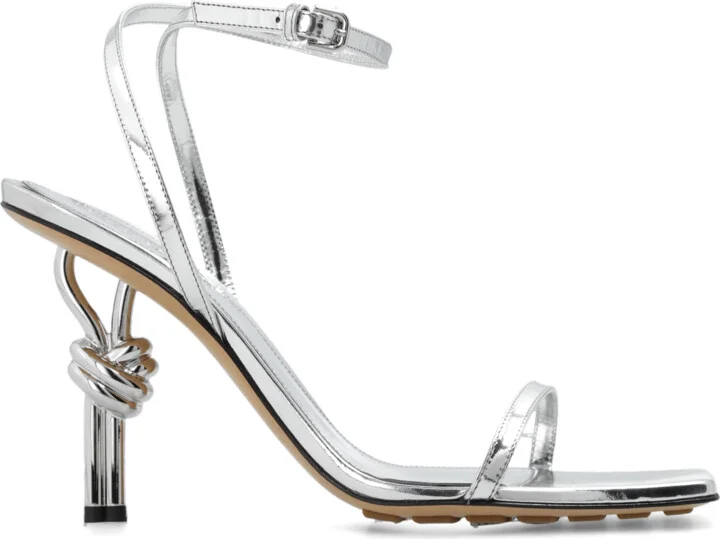 ‘Knot’ Heeled Sandals, , - Silver