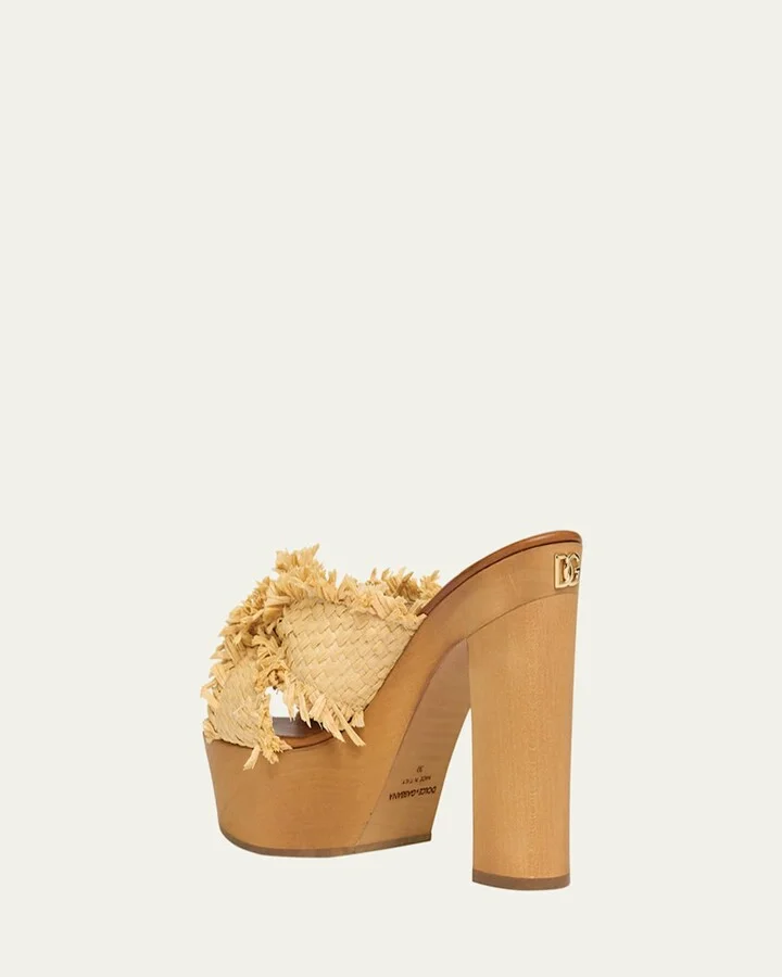 Knotted Crossover Raffia Platform Sandals - Image 3