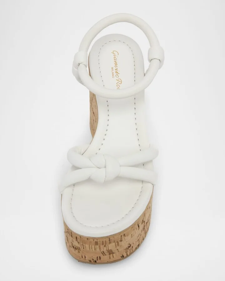 Knotted Leather Ankle-Strap Platform Sandals - Image 3