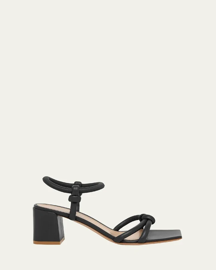 Knotted Leather Block-Heel Sandals