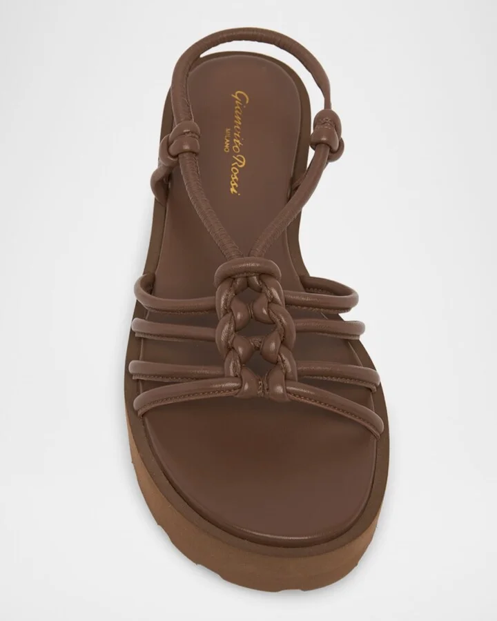 Knotted Leather Slingback Flatform Sandals - Image 2