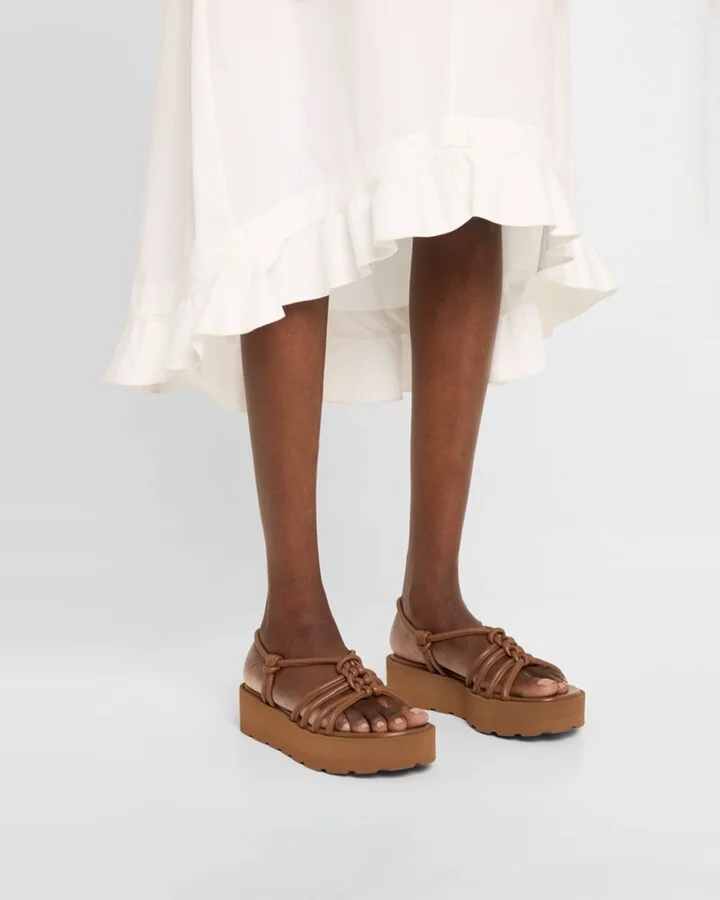 Knotted Leather Slingback Flatform Sandals - Image 4