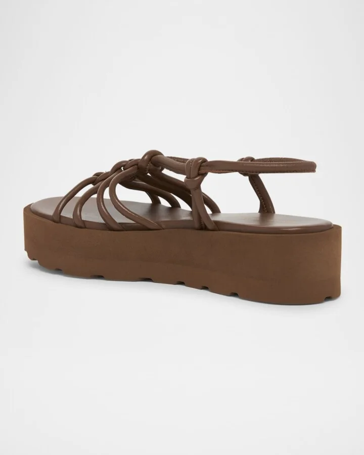 Knotted Leather Slingback Flatform Sandals - Image 7