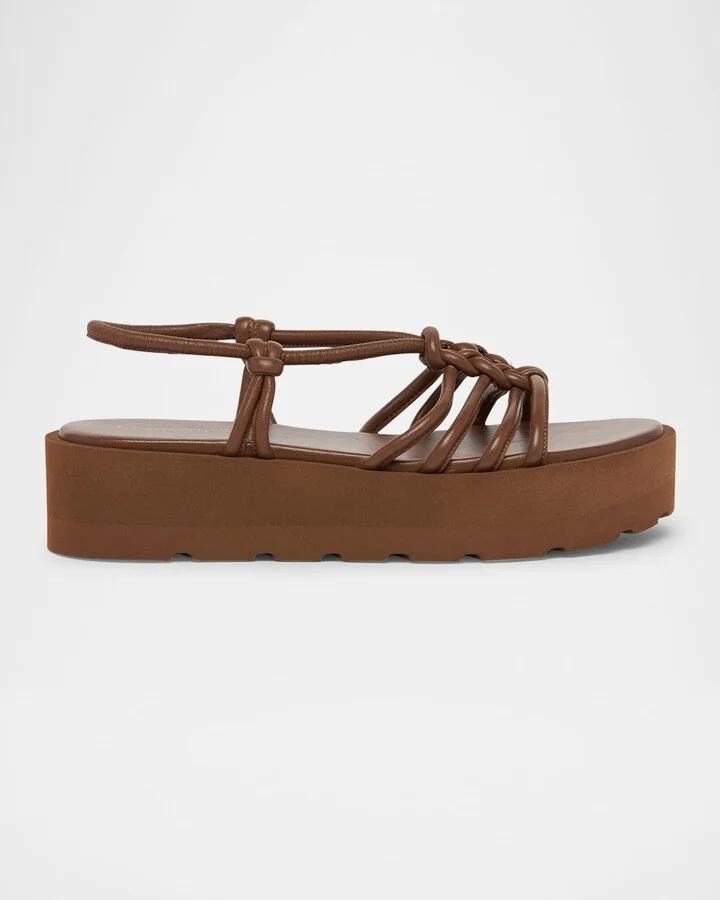 Knotted Leather Slingback Flatform Sandals