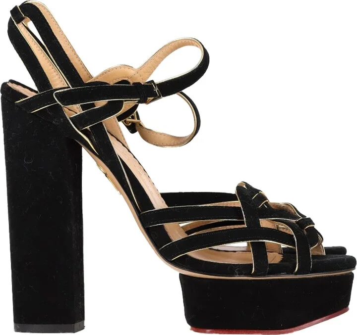 Knotted Platform Sandal Heels in Black Suede