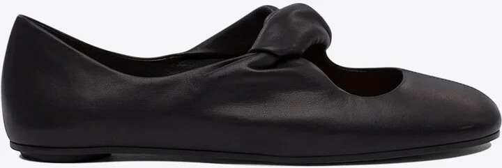 Knotted-Strap Leather Ballet Flats