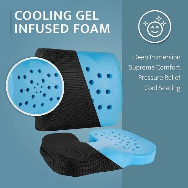 Kolbs Gel Memory Foam Seat Cushion and Lumbar Back Cushion Set | Gel Infused and Ventilated (2 Piece Set) - Image 2