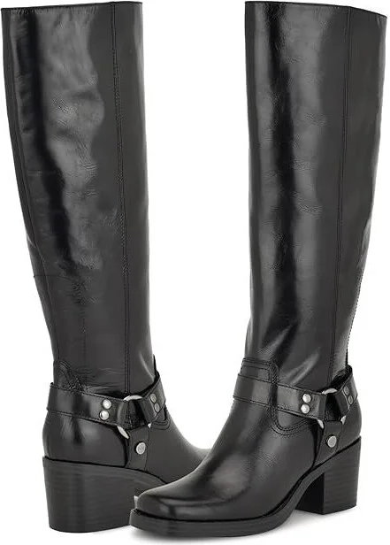 Koop Boots Women's US 5.5 Black Leather Square Toe Block Heel ZPO3674