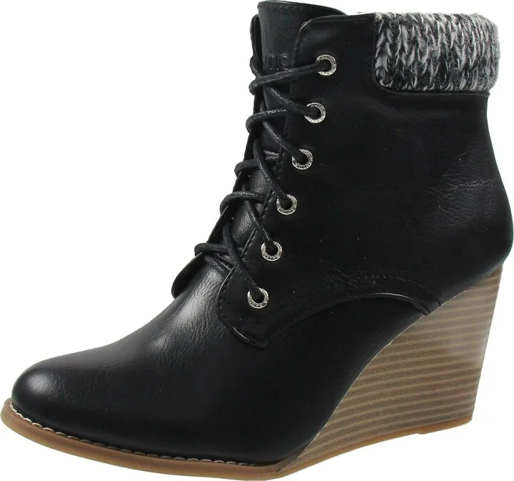 KORCE Womens Lace-Up Manmade Wedge Boots