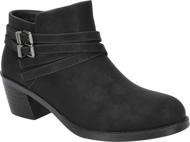 KORY Womens Faux Leather Block Heel Ankle Boots