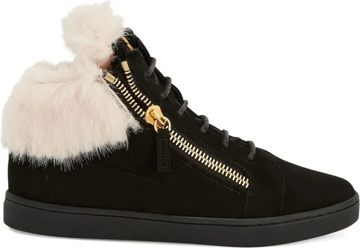 Kriss fur-trimmed zip-detail sneakers