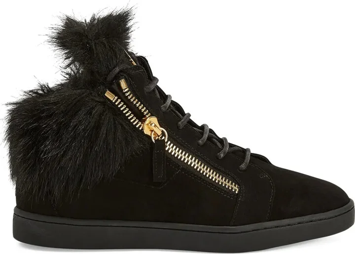 Kriss fur-trimmed zip-up sneakers